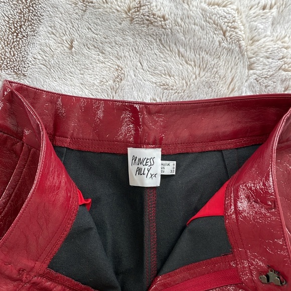 RED leather flare pants, size 0 - Picture 2 of 3